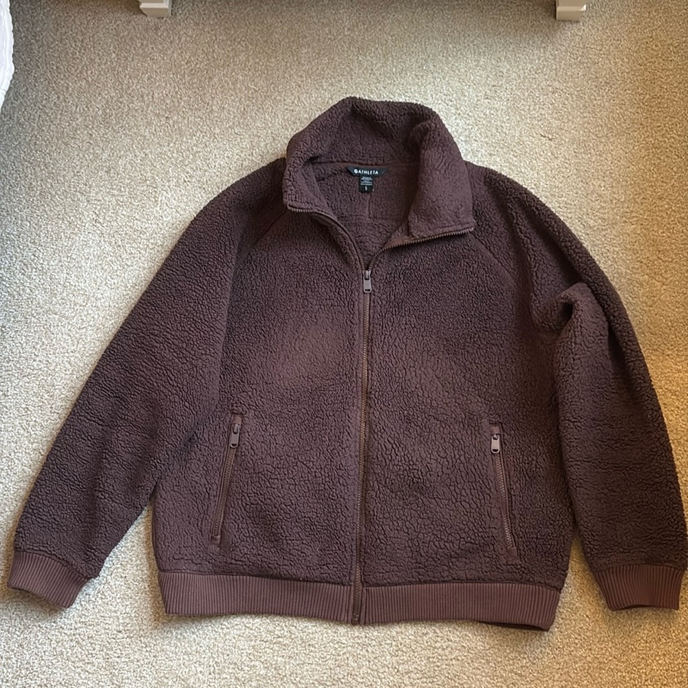 Athleta Tugga Sherpa Fleece Zipper Front Cozy Plush Jacket Women’s Large